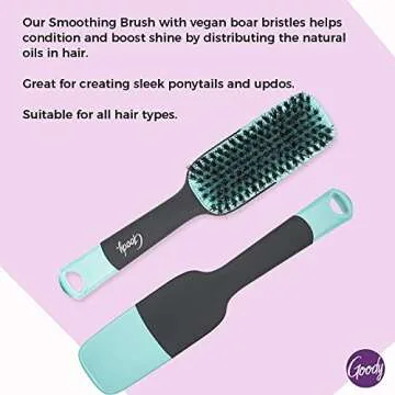 Goody x Total Texture Smoothing Brush - Vegan Boar Bristles Help Condition and Smooths Hair Cuticles for Enhanced Shine Shine - For Natural and Textured Hair - Non-Slip Grip