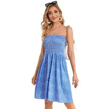 Sundresses for Women Casual Beach Summer Strapless Coverups Tube Tops Off The Shouder Dresses (Blue Polka dot,M)