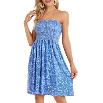 Sundresses for Women Casual Beach Summer Strapless Coverups Tube Tops Off The Shouder Dresses (Blue Polka dot,M)