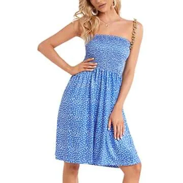 Sundresses for Women Casual Beach Summer Strapless Coverups Tube Tops Off The Shouder Dresses (Blue Polka dot,M)