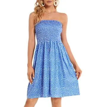 Sundresses for Women Casual Beach Summer Strapless Coverups Tube Tops Off The Shouder Dresses (Blue Polka dot,M)