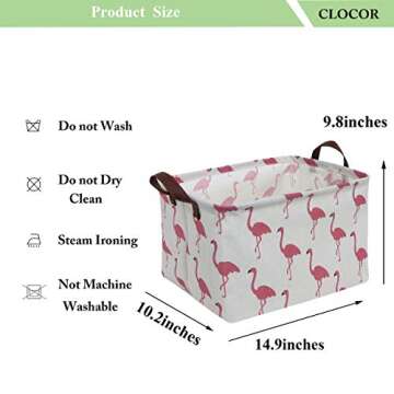 CLOCOR Rectangular Flamingo Storage Basket,Collapsible Cute Pattern Storage Bin,Waterproof Coating Storage Box with Handles,Gift Baskets,Toy Organizer,Shelf Basket (Flamingo)