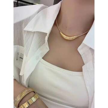 Dtja Chunky Choker Chain Necklace for Women Titanium Steel 18K Gold Plated Thick Round Snake Chain N...