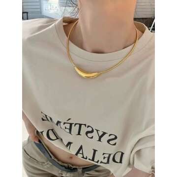 Dtja Chunky Choker Chain Necklace for Women Titanium Steel 18K Gold Plated Thick Round Snake Chain Necklaces Fashion Chic Minimalist Jewelry Gift for Christmas Holiday 16 inch (Gold)