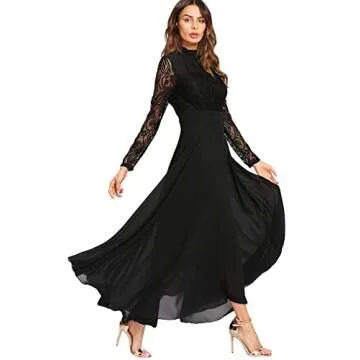 Milumia Elegant Vintage Floral Lace Long Dress for Women