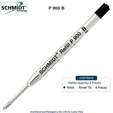 Lanier Combo Pack - Pack of 6 - Schmidt P900 B Parker Style Ballpoint Refill Black Ink Broad Tip