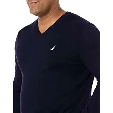 Nautica Men's Classic Fit Soft Lightweight Jersey V-Neck Sweater, Navy, Medium