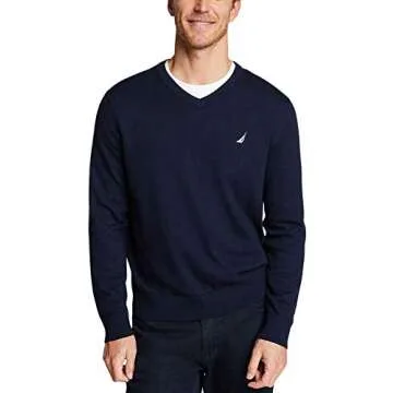 Nautica Men's Classic Fit Soft Lightweight Jersey V-Neck Sweater, Navy, Medium