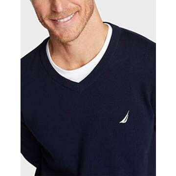 Nautica Men's Classic Fit Soft Lightweight Jersey V-Neck Sweater, Navy, Medium