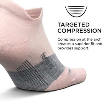 Feetures Elite Ultra Light Cushion Ankle Socks - Sport Sock with Targeted Compression - Propulsion Pink, L (1 Pair)