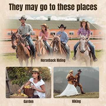 Men's & Women's Western Style Cowboy / Cowgirl Straw Hat with Bull Big Bead Band - Beige