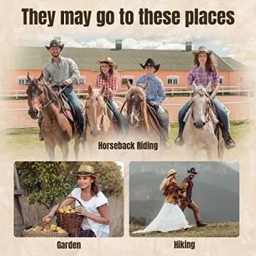 Men's & Women's Western Style Cowboy / Cowgirl Straw Hat with Bull Big Bead Band - Beige