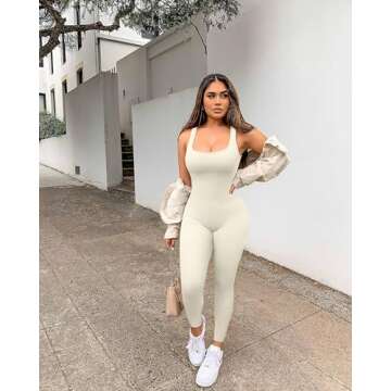 YIOIOIO Women Workout Seamless Jumpsuit - Yoga Ribbed Bodycon Romper