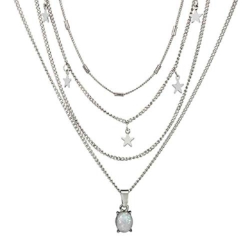 Edary Boho Layered Necklaces - Silver Star Choker & Crystal Pendants for Women