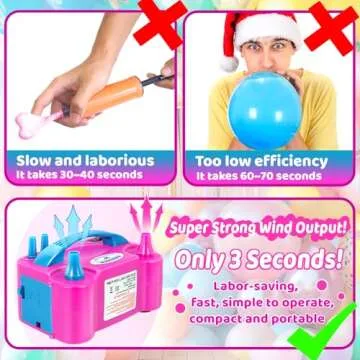 Anordsem Balloon Air Pump Electric: Balloon Inflator Portable for All Balloons at Home - Blower Machine Dual Nozzle for Party Birthday Ballon Arch Stand Decoration