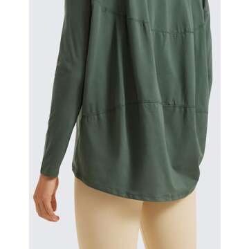 CRZ YOGA Pima Cotton Long Sleeve Workout Shirts for Women Loose Fit Athletic Yoga T-Shirts Casual Boat Neck Fall Tops Nature Green X-Large