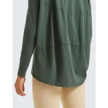 CRZ YOGA Pima Cotton Long Sleeve Workout Shirts for Women Loose Fit Athletic Yoga T-Shirts Casual Boat Neck Fall Tops Nature Green X-Large