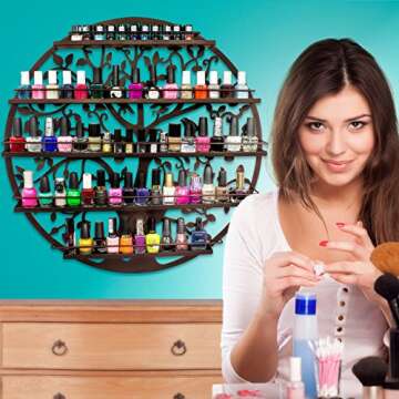 Sorbus® Wall Mounted 5 Tier Nail Polish Rack Holder - Tree Silhouette Round Metal Salon Wall Art Di...