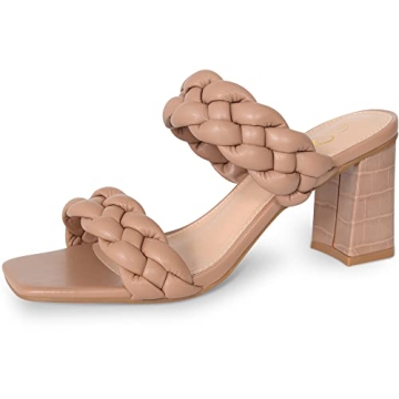 Athlefit Women's Braided Heels - Strappy Square Toe Nude Sandals
