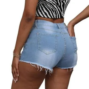 Yyibsones Women's Casual Ripped Stretchy Denim Shorts Frayed Raw Hem Shorts Jeans (Light Blue, XXL, xx_l)