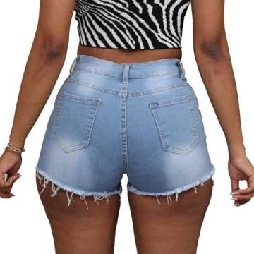 Yyibsones Women's Casual Ripped Stretchy Denim Shorts Frayed Raw Hem Shorts Jeans (Light Blue, XXL, xx_l)