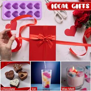 Hushee 3 Pack Heart Shaped Ice Cube Tray Heart Ice Cube Molds Valentine's Day Silicone Molds for Chocolate, Candy, Fudge, Cake Pop(Red,Pink,Purple)