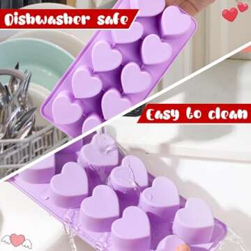 Hushee 3 Pack Heart Shaped Ice Cube Tray Heart Ice Cube Molds Valentine's Day Silicone Molds for Chocolate, Candy, Fudge, Cake Pop(Red,Pink,Purple)