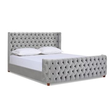 Jennifer Taylor Home Brooklyn King Tufted Panel Bed Headboard and Footboard Set, Opal Grey Velvet