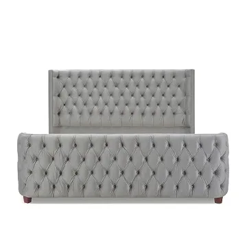 Jennifer Taylor Home Brooklyn King Tufted Panel Bed Headboard and Footboard Set, Opal Grey Velvet