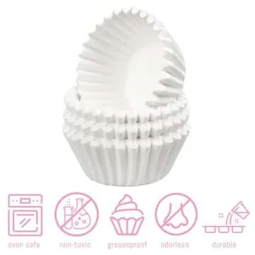 LotFancy 500pcs Mini Cupcake Liners, White Muffin Liners, No Smell, Greaseproof Paper Baking Cups, Small Cupcake Wrappers for Birthday Holidays, Bottom 1.25 inch Width
