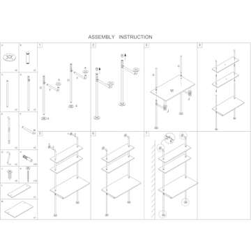 MAIKAILUN White and Gold Desk, 36" Ladder Desk, Wall Mount Computer Writing Table Pipe Shelf Shelving Mini Narrow Industrial Modern for Small Spaces(36x20x81)