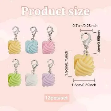 PLIGREAT 12 Pcs Rainbow Yarn Stitch Markers with Lobster Claw Clasp Cute Mini Yarn Charms Crocheting...