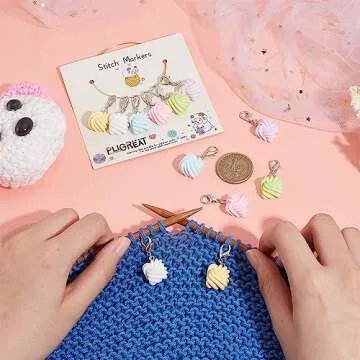 PLIGREAT 12 Pcs Rainbow Yarn Stitch Markers with Lobster Claw Clasp Cute Mini Yarn Charms Crocheting Knitting Supplies Locking Markers for Weaving Sewing Quilting DIY Jewelry Making