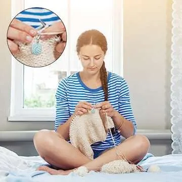 PLIGREAT 12 Pcs Rainbow Yarn Stitch Markers with Lobster Claw Clasp Cute Mini Yarn Charms Crocheting Knitting Supplies Locking Markers for Weaving Sewing Quilting DIY Jewelry Making