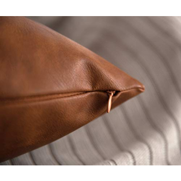 HOMFINER Faux Leather Throw Pillow Covers, 18 x 18 inch Set of 2 Thick Cognac Brown Modern Solid Decorative Square Bedroom Living Room Cushion Cases for Couch Bed Sofa