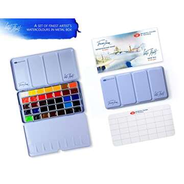 White Nights Extra Fine Artist Grade Watercolor Set of 35 Colors full 2,5ml pans in a Metal case by Nevskaya Palitra