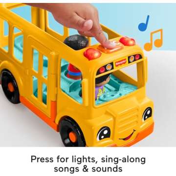 Fisher-Price Little People Toddler Toy School Bus Musical Push-Along Vehicle with 2 Figures for Pretend Play Ages 1+ Years