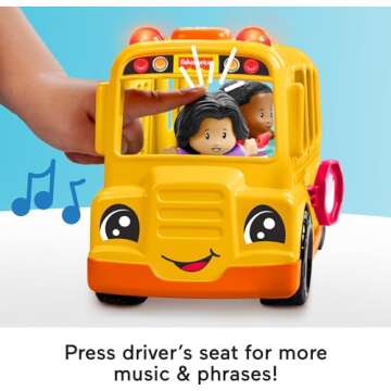 Fisher-Price Little People Toddler Toy School Bus Musical Push-Along Vehicle with 2 Figures for Pretend Play Ages 1+ Years