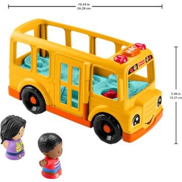 Fisher-Price Little People Toddler Toy School Bus Musical Push-Along Vehicle with 2 Figures for Pretend Play Ages 1+ Years
