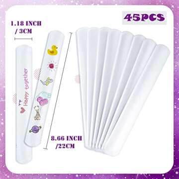 45 Pcs Slap Bracelets, White DIY Slap Bracelets, Blank Wrist Slap Bands for Kids Birthday Party, Sch...