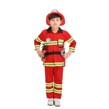 yolsun Fireman Costume for Kids, Boys' and Girls' Firefighter Dress up, Fire Fighter with Toy Accessories Set Halloween Role Play(Red,4-5 Years)