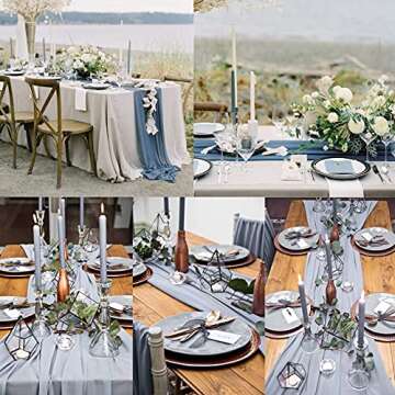 Elegant Dusty Blue Chiffon Table Runner Set for Events