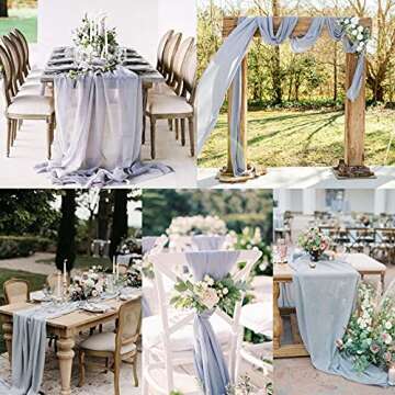 Elegant Dusty Blue Chiffon Table Runner Set for Events