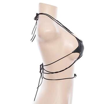 FlyCC Women Shiny Metallic Star Strappy Tube Top Halter Rave Wrap Around Bandeau Bra