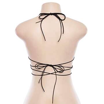 FlyCC Women Shiny Metallic Star Strappy Tube Top Halter Rave Wrap Around Bandeau Bra