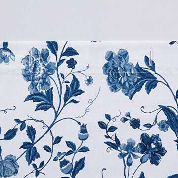 Laura Ashley Home - Shower Curtain, Stylish Cotton Bathroom Decor, Elegant Floral Home Decor (Elise Blue, 72" x 72")