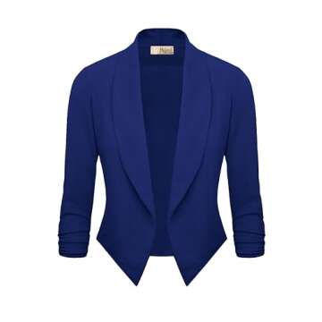 Hybrid & Company Lightweight Open Front Cardigan Classic Ruched Sleeve Work Office Blazer Suit Jacke...