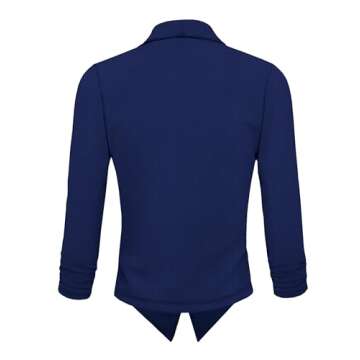 Hybrid & Company Lightweight Open Front Cardigan Classic Ruched Sleeve Work Office Blazer Suit Jackets JK1133 Royal Medium