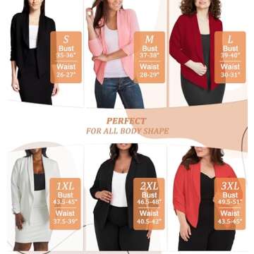 Hybrid & Company Lightweight Open Front Cardigan Classic Ruched Sleeve Work Office Blazer Suit Jackets JK1133 Royal Medium