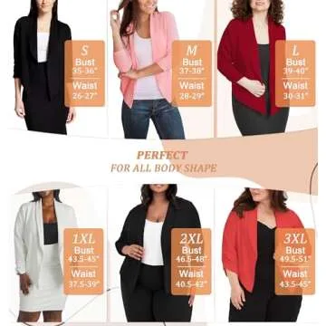 Hybrid & Company Lightweight Open Front Cardigan Classic Ruched Sleeve Work Office Blazer Suit Jackets JK1133 Royal Medium